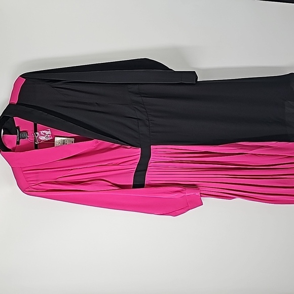 AS Color Blocked Dress Raspberry Pink & Black w Pleated Detail - Picture 8 of 12